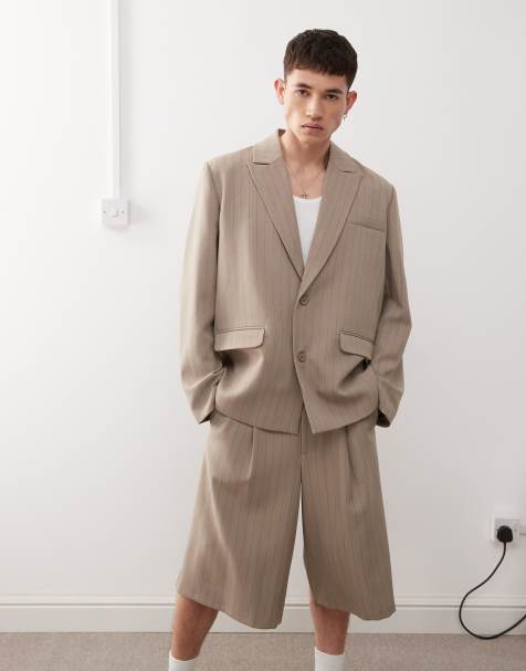 Reclaimed Vintage oversized summer blazer in beige pinstripe - view 1