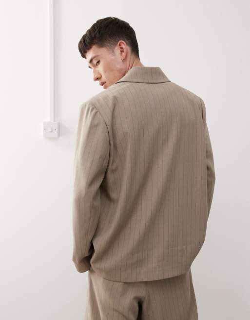 Reclaimed Vintage oversized summer blazer in beige pinstripes