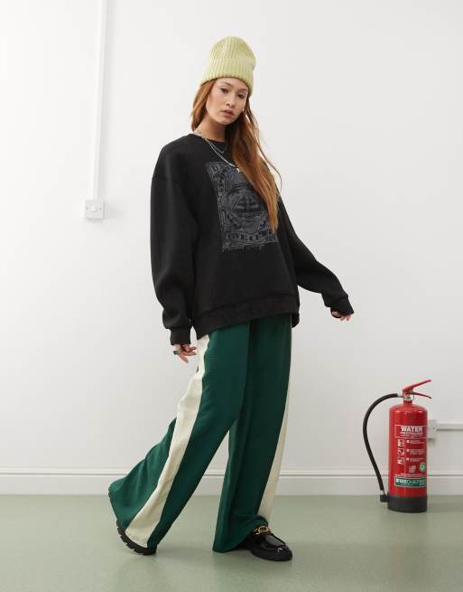 Reclaimed Vintage oversized sweat with stamp print in black ASOS