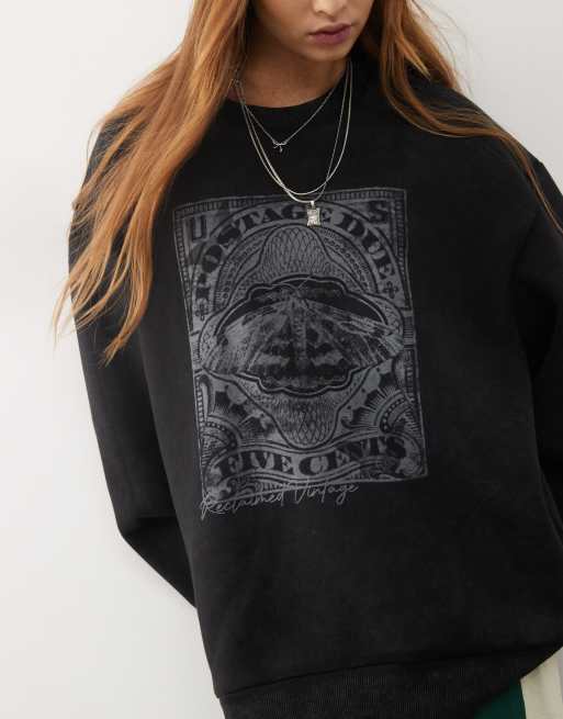 Reclaimed Vintage oversized sweat with stamp print in black ASOS