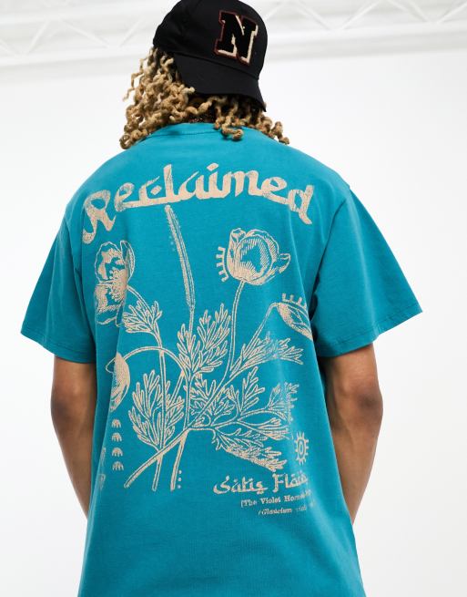 Reclaimed Vintage – Oversized-T-Shirt in Blaugrün mit Pflanzenbouquet-Print