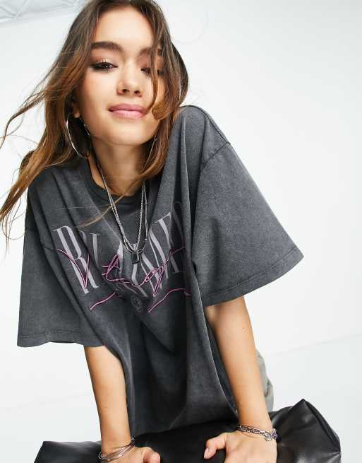 Reclaimed Vintage - Oversized T-shirt med logoprint i vasket koksgrå , 4 af 4