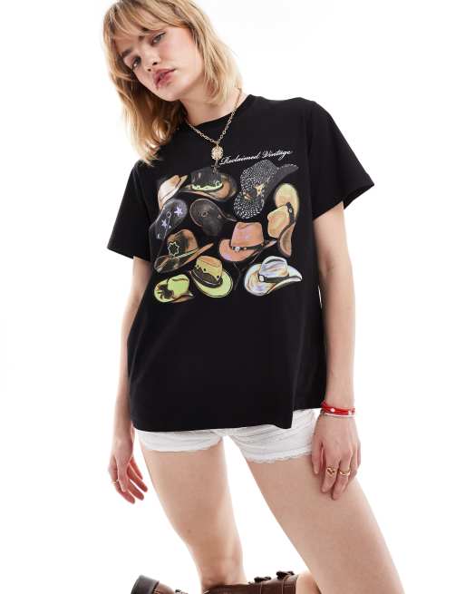 Reclaimed Vintage - Oversized T-shirt met cowboyhoeden in zwart