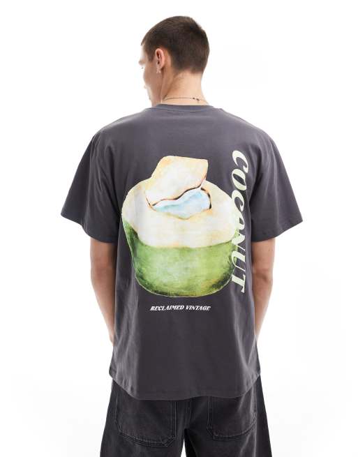 Reclaimed Vintage - Oversized T-shirt met kokosnootprint in zwart met wassing
