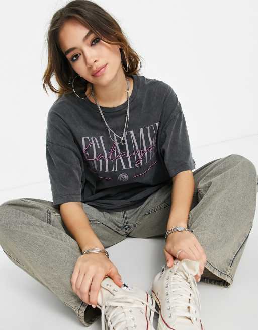 Reclaimed Vintage - Oversized T-shirt met logoprint in antraciet met wassing 