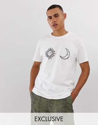 Reclaimed Vintage - Oversized T-shirt met zon-en-maan-print in wit
