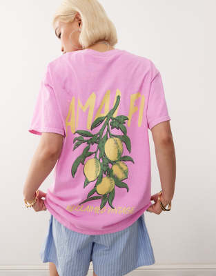 Reclaimed Vintage oversized T-shirt with Amalfi print in pink