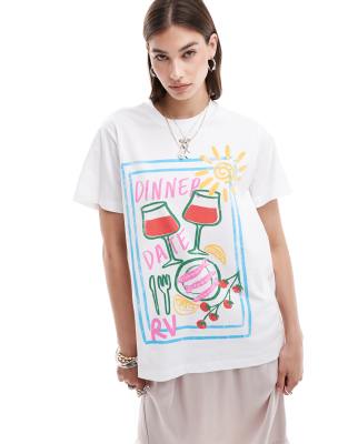 Reclaimed Vintage Oversized T-shirt With Dinner Date Print In White