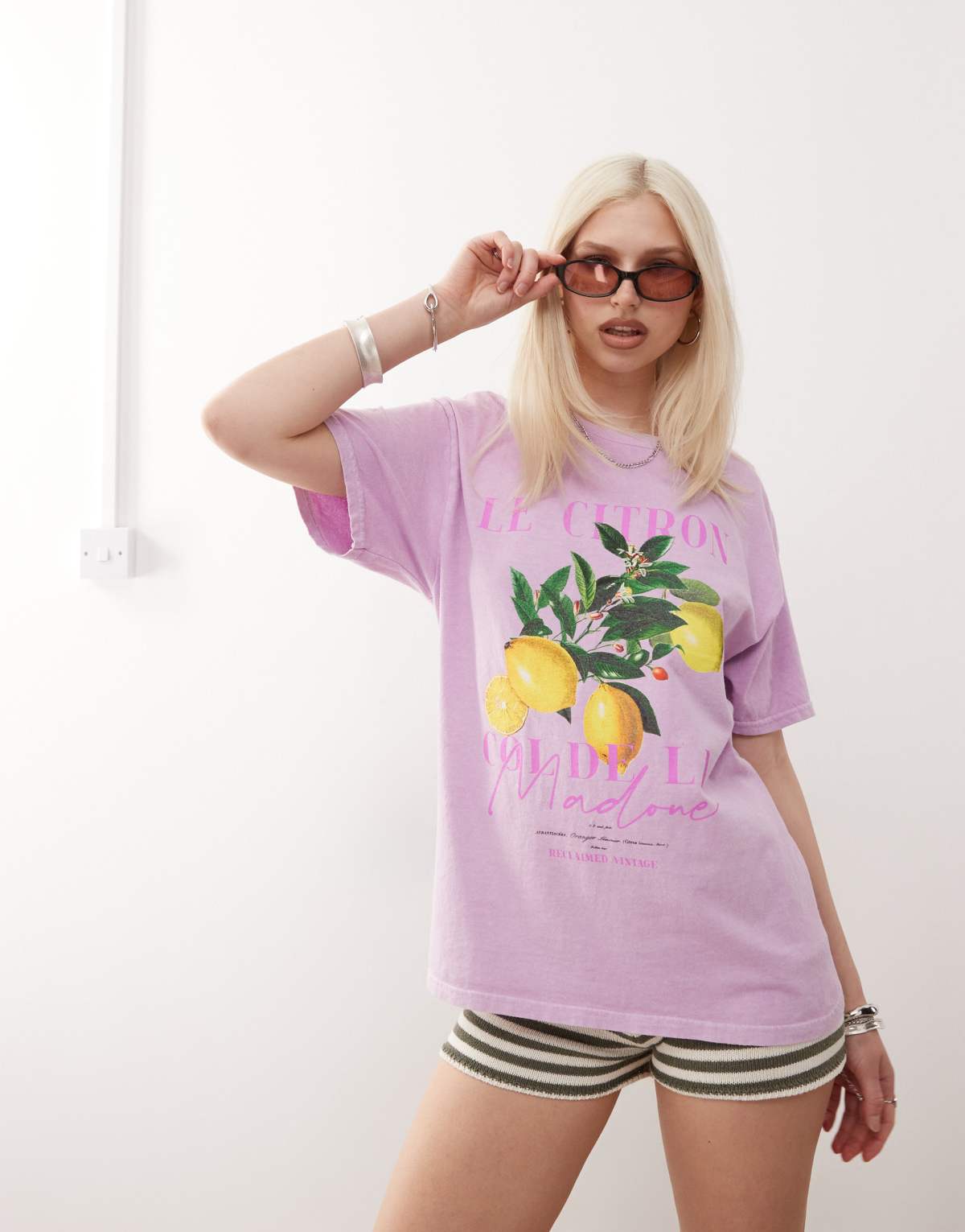 Reclaimed Vintage oversized t-shirt with lemon print in pink