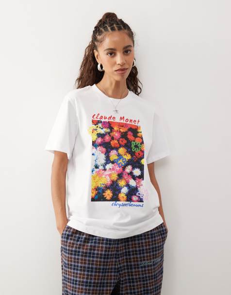 Reclaimed Vintage oversized t-shirt with licensed Monet flower print in white - view 1