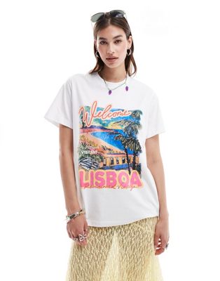 Reclaimed Vintage Oversized T-shirt With Lisbon Print In White