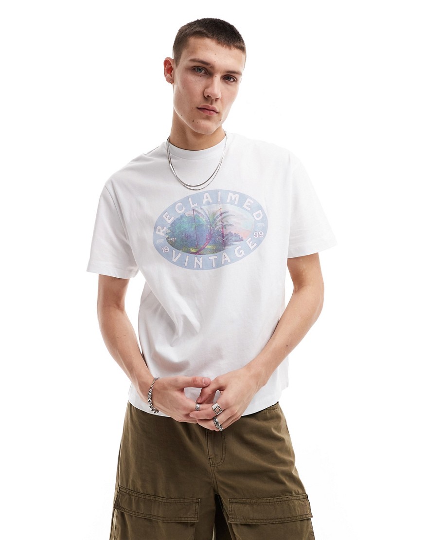 Reclaimed Vintage oversized t-shirt with vacation print in white