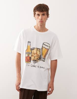 oversized tee with drinks graphic in white