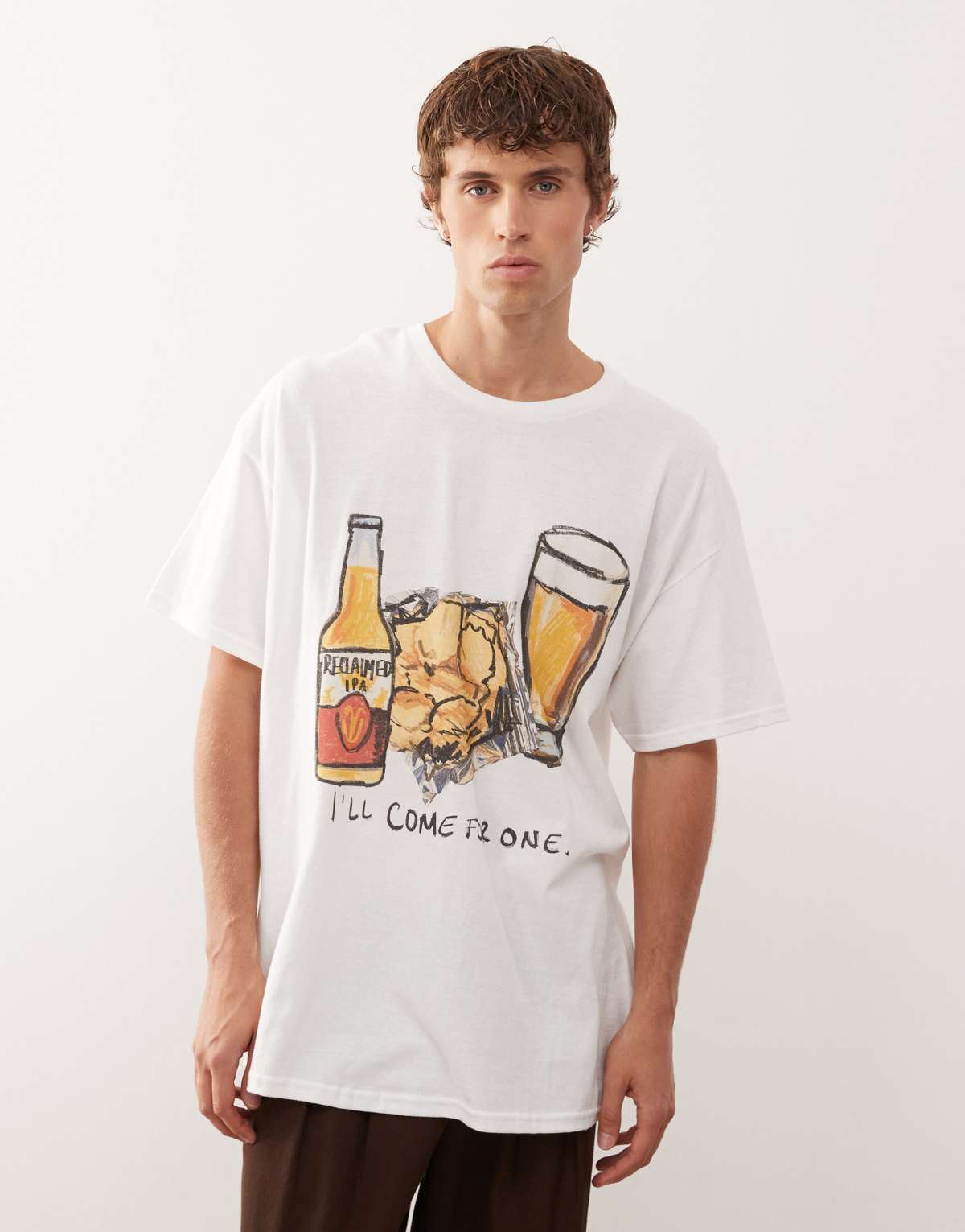 Reclaimed Vintage oversized tee with drinks graphic in white