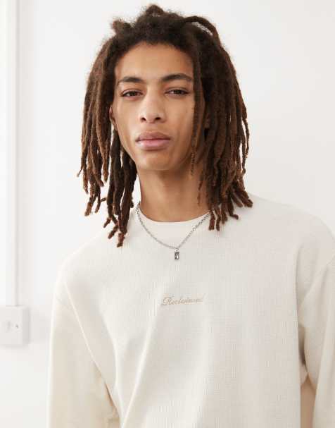 Reclaimed Vintage - Oversized top van wafelstof met lange mouwen in crème - view 1