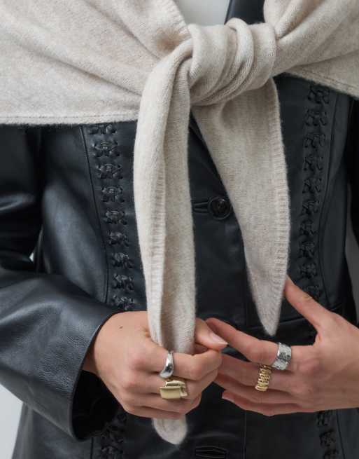 Reclaimed Vintage oversized triangle scarf in oatmeal, 2 of 3