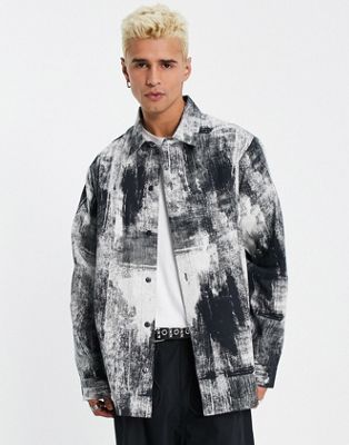 Reclaimed Vintage oversized twill shirt in black and white print