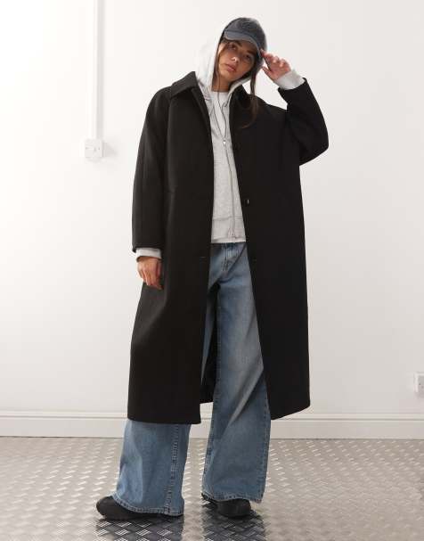 Reclaimed Vintage oversized wool look dad coat in black - view 1