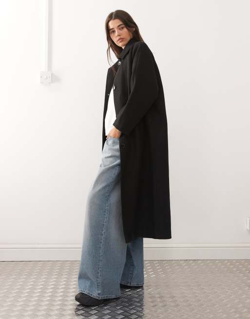 Reclaimed Vintage oversized wool look dad coat in black, 3 of 4