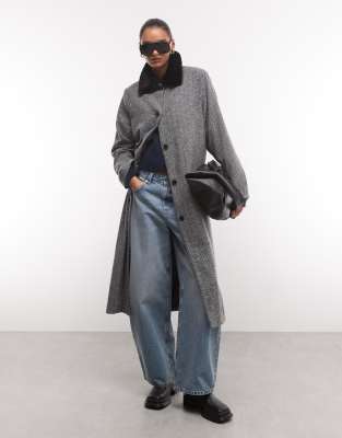 Reclaimed Vintage Oversized Wool Look Dad Coat In Gray