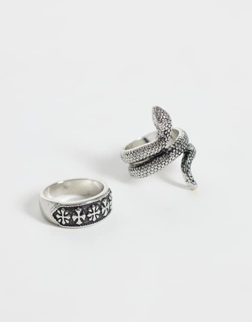 Reclaimed Vintage - pack de 2 anillos unisex de serpiente en plata envejecida