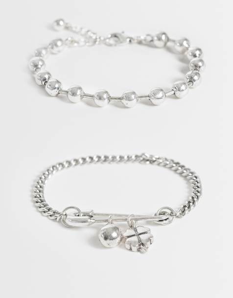 Reclaimed Vintage - pack de 2 pulseras plateadas envejecidas con imperdible y charms - view 1