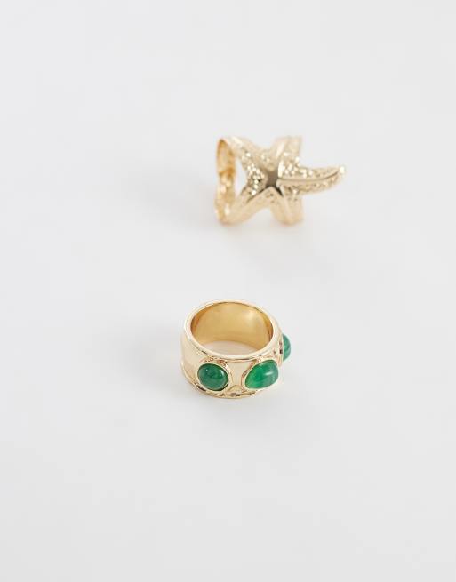 Reclaimed Vintage - Pack de 2 anillos dorados con diseño de estrella de mar, 3 de 3