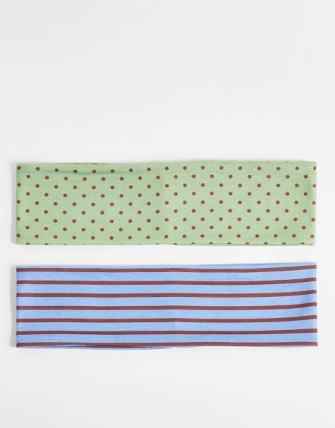 Reclaimed Vintage - Pack de 2 diademas de color verde y marrón con estampado de lunares - view 1