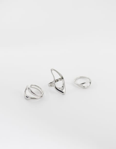Reclaimed Vintage - Pack de anillos plateados efecto fundido - view 1