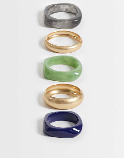 Reclaimed Vintage pack of 5 bangles with green, blue and gray resin, 1 of 3