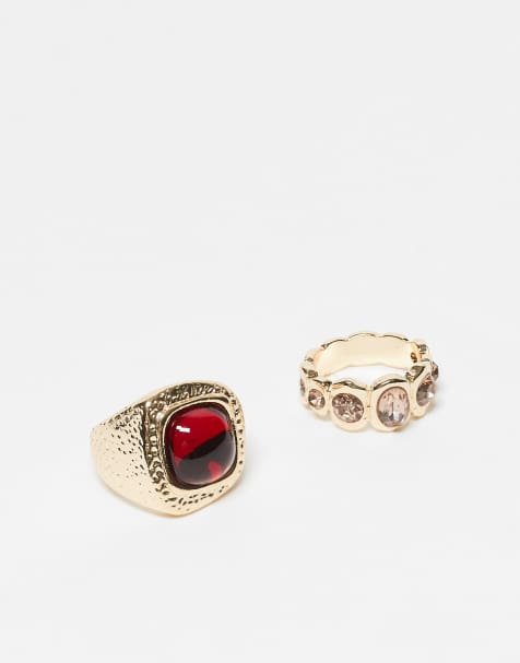 Reclaimed Vintage - Pakke med 2 guldfarvede ringe med smeltet design og sten - view 1