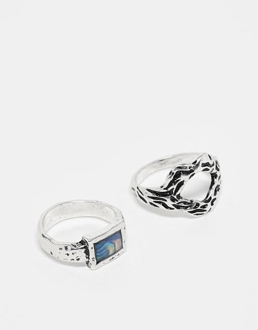 Reclaimed Vintage - Pakke med 2 unisex ringe i smeltet sølv