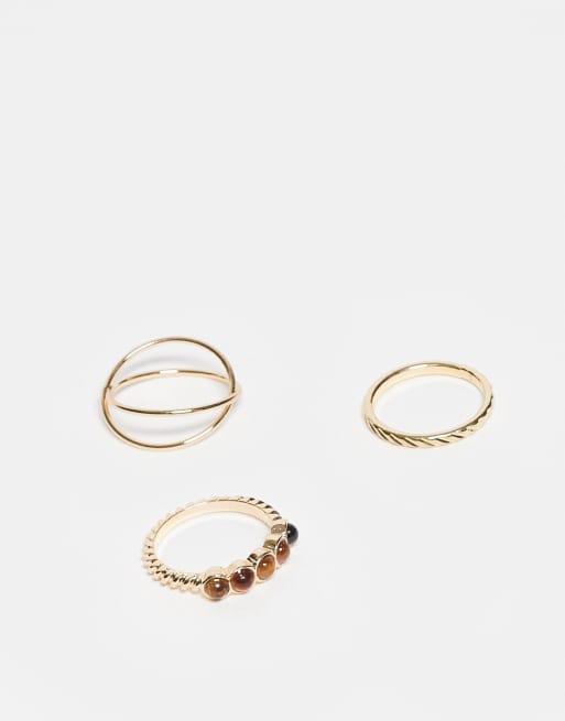 Reclaimed Vintage - Pakke med 3 guldfarvede fine ringe