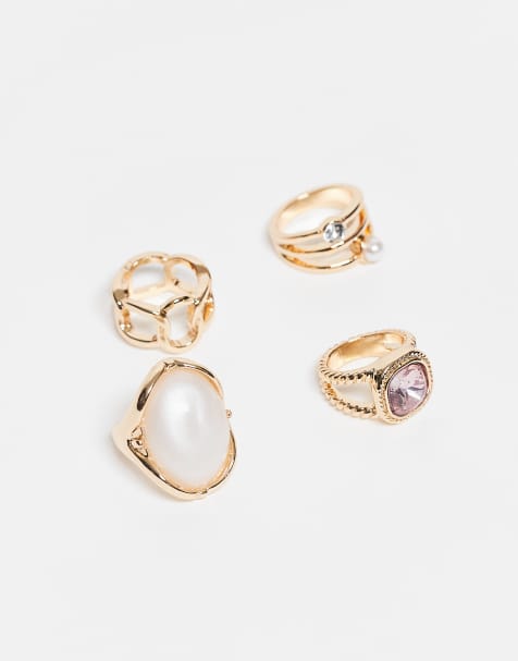 Reclaimed Vintage - Pakke med 4 guldfarvede ringe med smykkesten - view 1