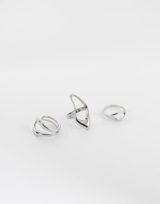 Reclaimed Vintage - Pakke med sølvfarvede ringe med smeltet design