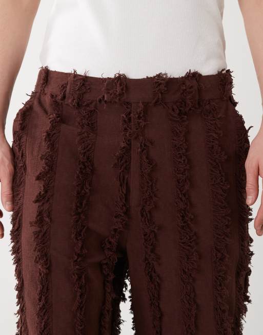Reclaimed Vintage - Pantalon ajusté à franges - Marron, 4 de 5