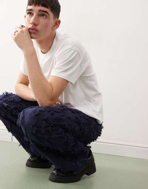 Reclaimed Vintage - Pantalon ajusté d'ensemble à détails effilochés - Bleu marine, 2 de 5