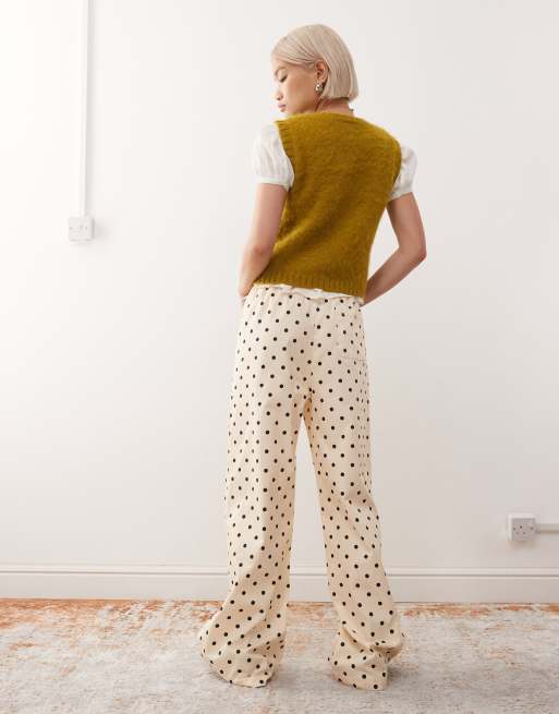 Reclaimed Vintage - Pantalon ample à enfiler à pois - Crème et noir, 2 de 5