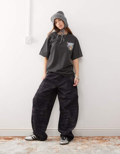 Reclaimed Vintage - Pantalon ample en jean effet usé - Bordeaux - view 1