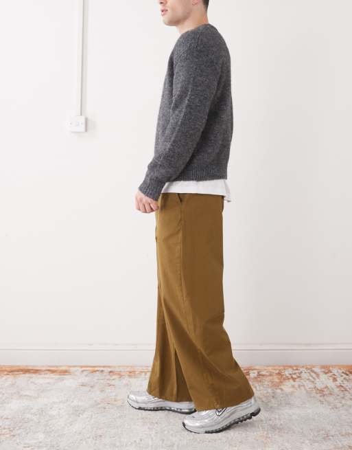 Reclaimed Vintage - Pantalon bouffant élastique en sergé - Vert olive délavé, 3 de 5