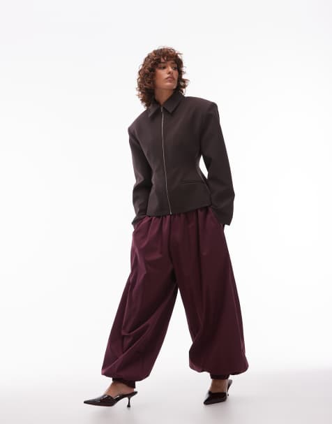 Reclaimed Vintage - Pantalon bouffant habillé avec ourlet resserré - Rouge bordeaux - view 1