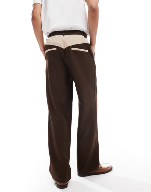 Reclaimed Vintage - Pantalon de costume style western à détail patchwork - Marron, 2 de 5