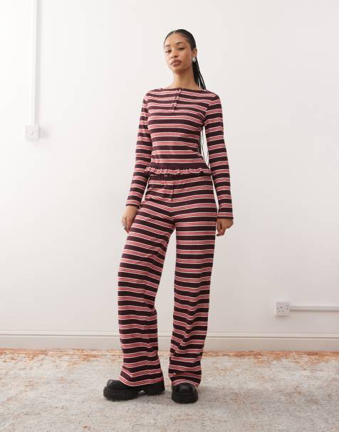 Reclaimed Vintage - Pantalon de jogging d'ensemble large et rayé - Bordeaux - view 1