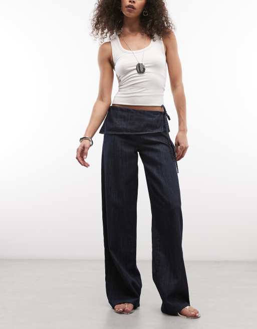 Reclaimed Vintage - Pantalon en chambray avec liens à nouer - Indigo