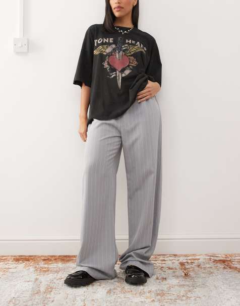 Reclaimed Vintage - Pantalon large à fines rayures - Gris - view 1