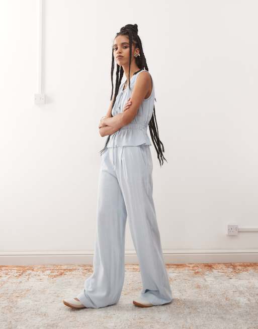 Reclaimed Vintage - Pantalon large décontracté en lin mélangé - Bleu poudré