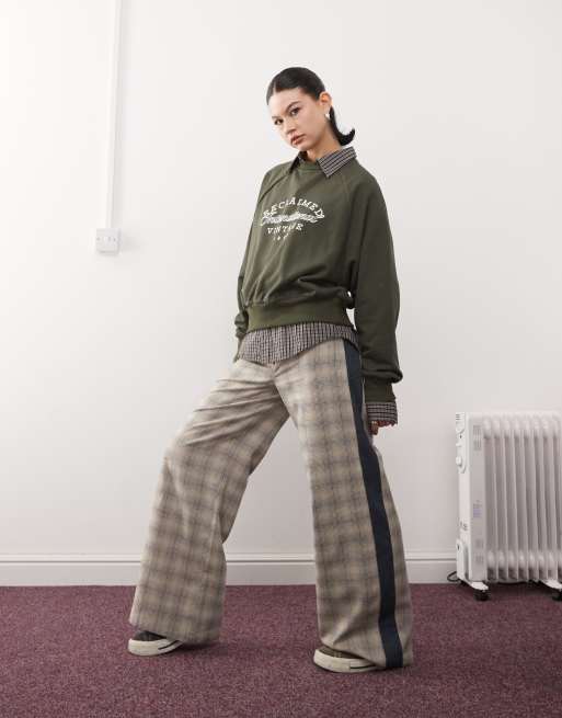 Reclaimed Vintage - Pantalon large habillé à empiècements contrastants - Neutre à carreaux