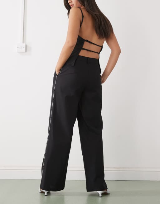 Reclaimed Vintage - Pantalon large habillé avec strass sur le côté - Noir , 3 de 5