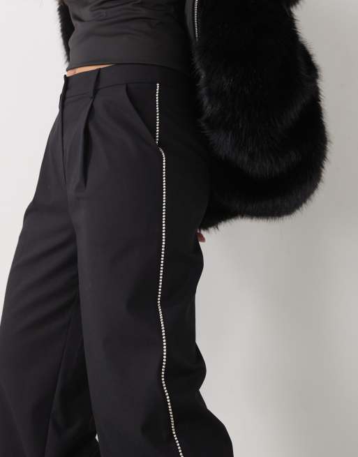 Reclaimed Vintage - Pantalon large habillé avec strass sur le côté - Noir , 5 de 5