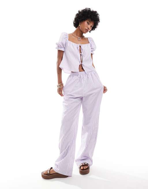 Reclaimed Vintage - Pantalon rayé à enfiler - Lilas estival